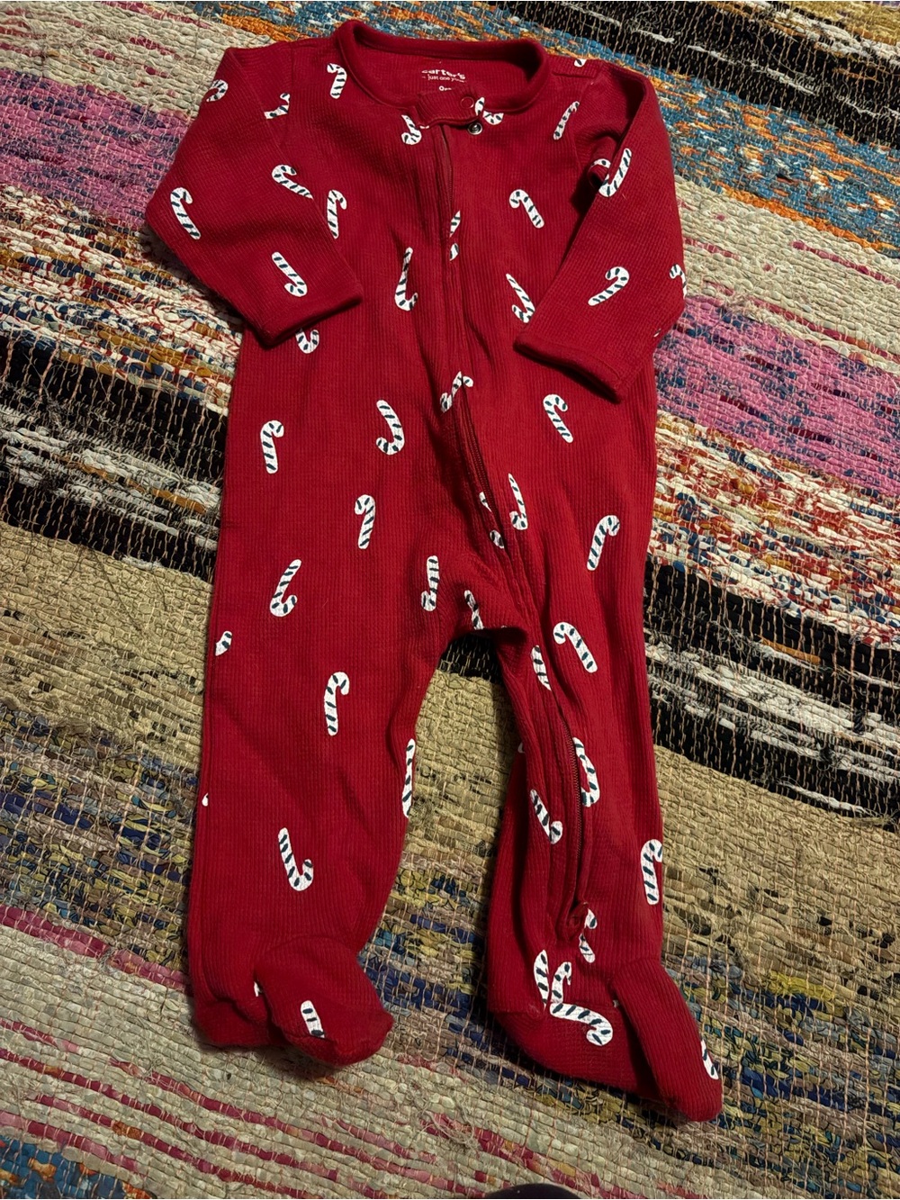 Kids Red Candy Cane One-Piece Pajamas